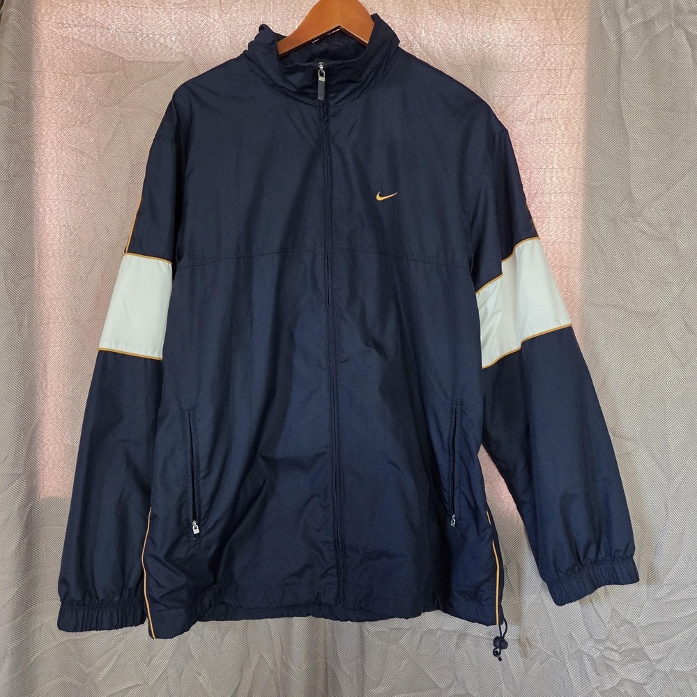 Nike Jacket Mens Large Blue Full Zip Lightweight Windbreaker Colorblock Logo
